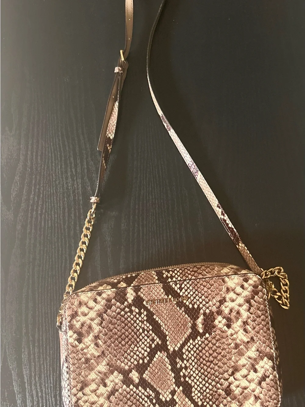 Michael Kors Snake-Print Crossbody in Brown and Gold